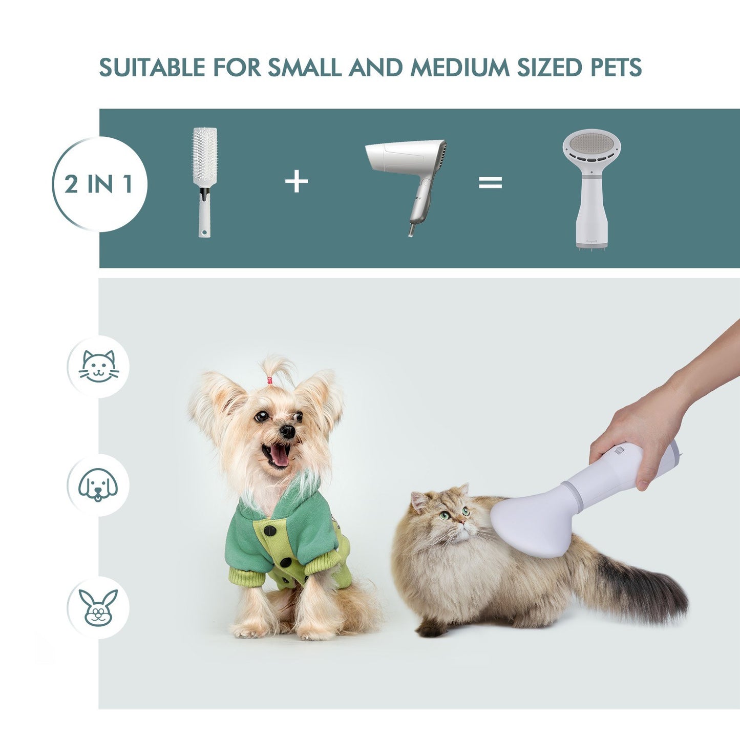 Dadypet Pet Hair Dryer Grooming Brush is a 2-in-1 dog and cat grooming tool